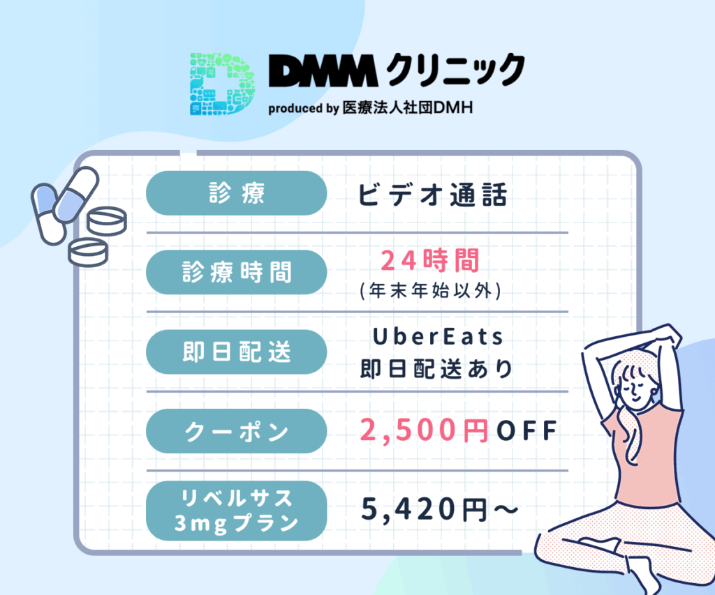 【DMMオンラインクリニック】は2,500円OFFクーポンを1回まで適用